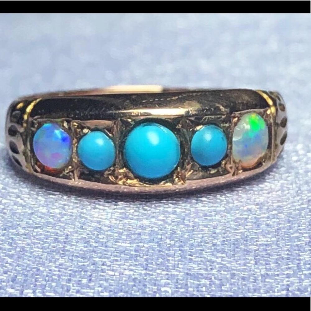 Victorian 9k Yellow Gold Turquoise Opal Ring